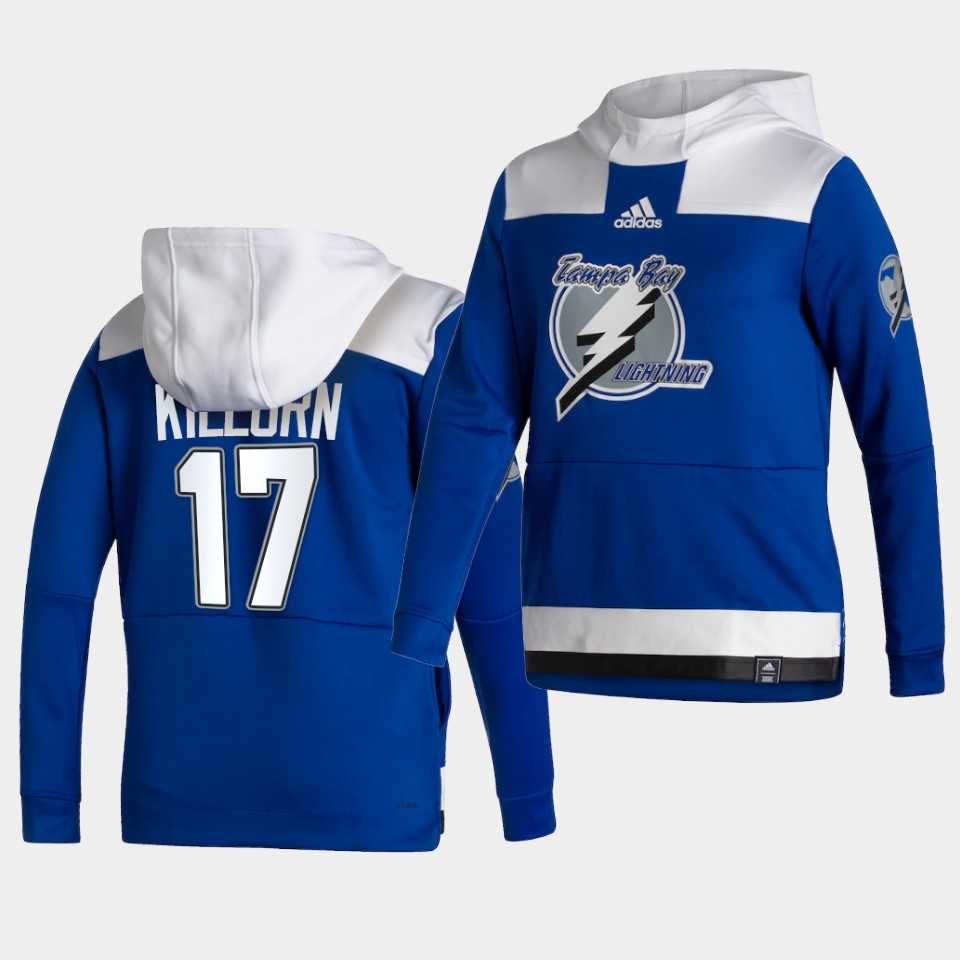 Men Tampa Bay Lightning 17 Killorn Blue NHL 2021 Adidas Pullover Hoodie Jersey